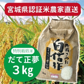 宮城県.特別栽培米.新米.農家直送.だて正夢.３kg