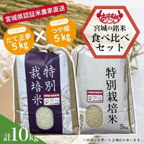 宮城県.特別栽培米.新米.農家直送.だて正夢.つや姫.ひとめぼれ.食べ比べ.10kg